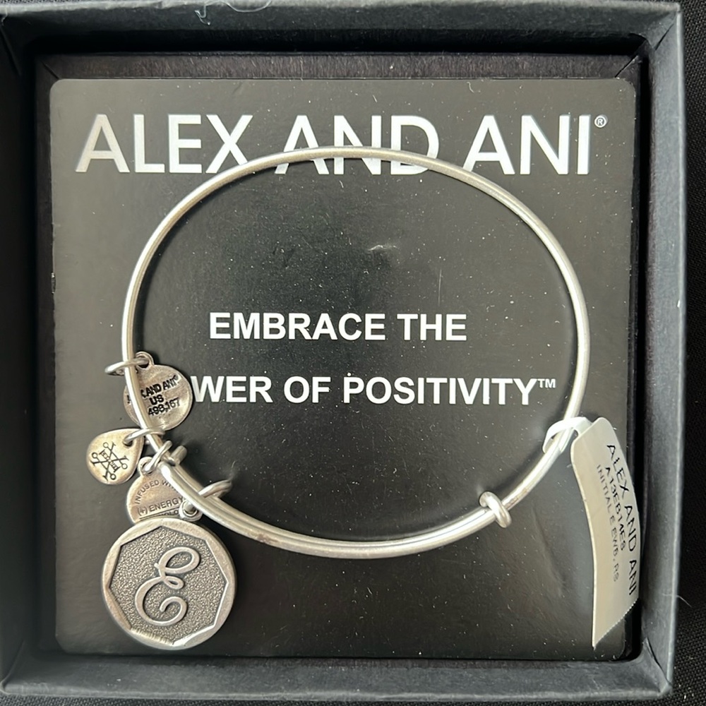 NEW! Alex and Ani Charm Bracelet. Letter E. Original box perfect condition.